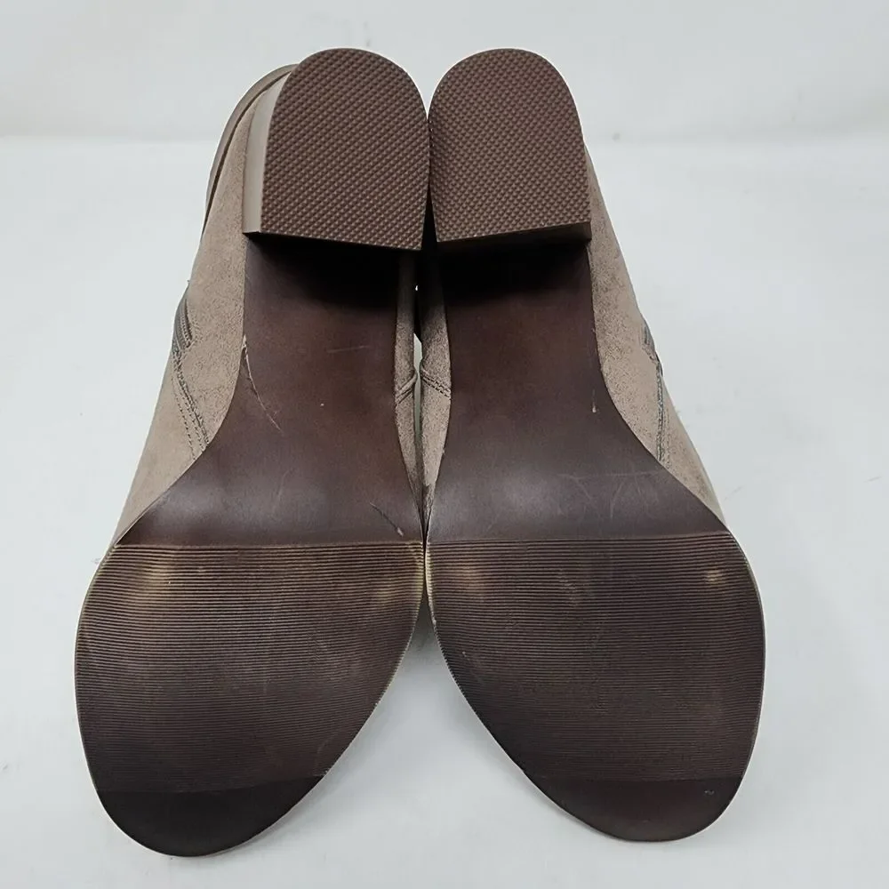 Material Girl Booties Womens 9.5 Brown Zip Straps Faux Suede Boots Block Shoes
